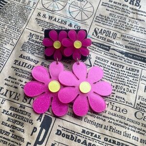 Glitter Pink Flower Earrings